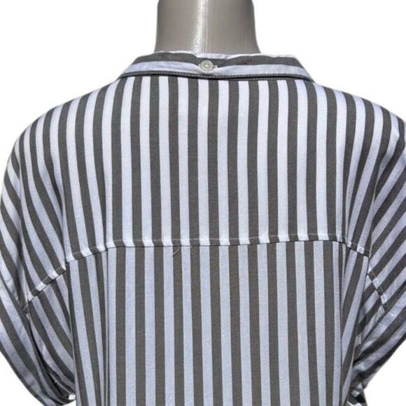 Alexander Jordan Button-up Shirt Women's Large Olive Green Striped 100% Rayon - Picture 7 of 11